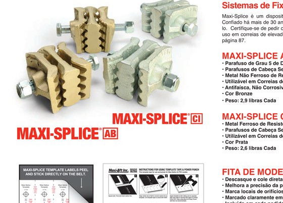Emendas mecânicas de correia Maxi-Splice AB e CI para elevador de canecas