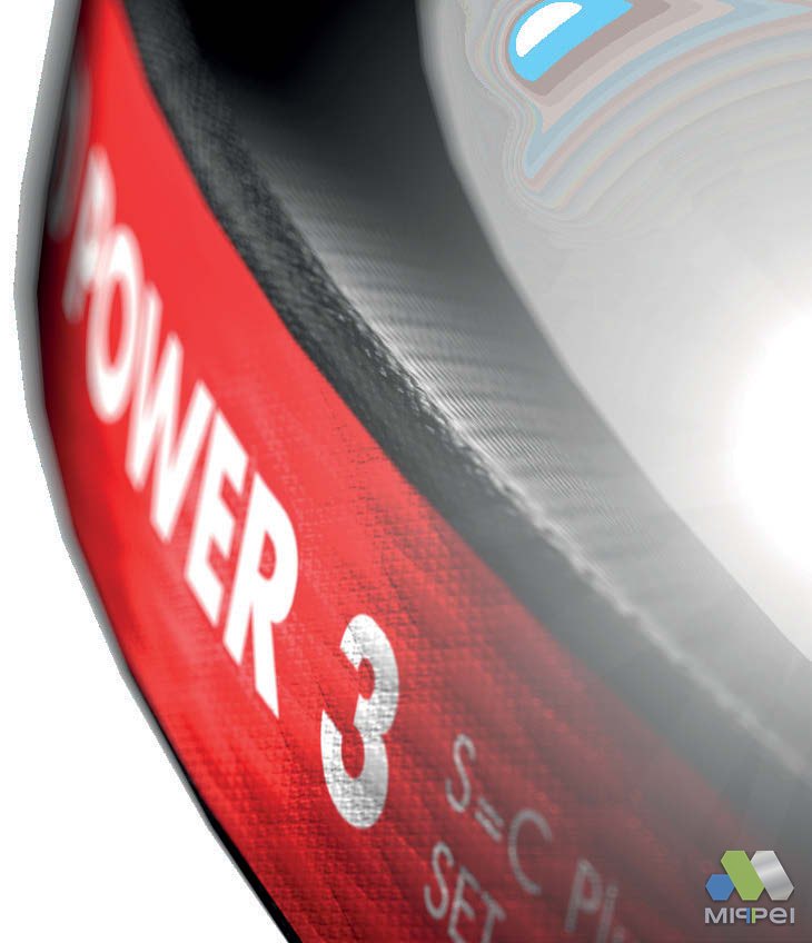 Correia Optibelt RED POWER 3 assentada no canal da polia, em detalhe — Mippei