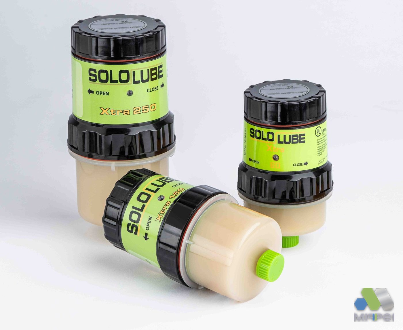 SOLOLUBE — modelos com cartucho substituível Três modelos de lubrificador automático SOLOLUBE Grützner com cartucho substituível